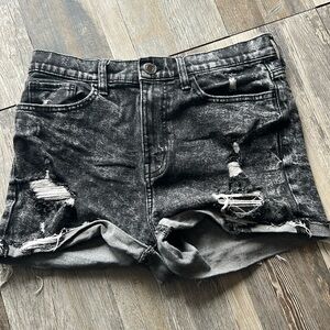 Distressed Black and Gray Denim Shorts
